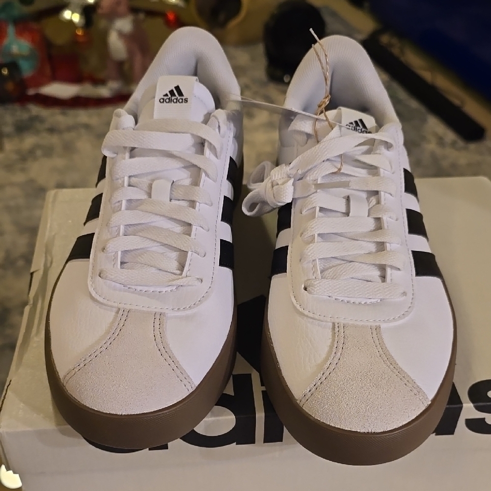 Adidas Men's White and Black VL Court 2.0 Shoes Mens Size 6 Or Womens 8 - Picture 2 of 4